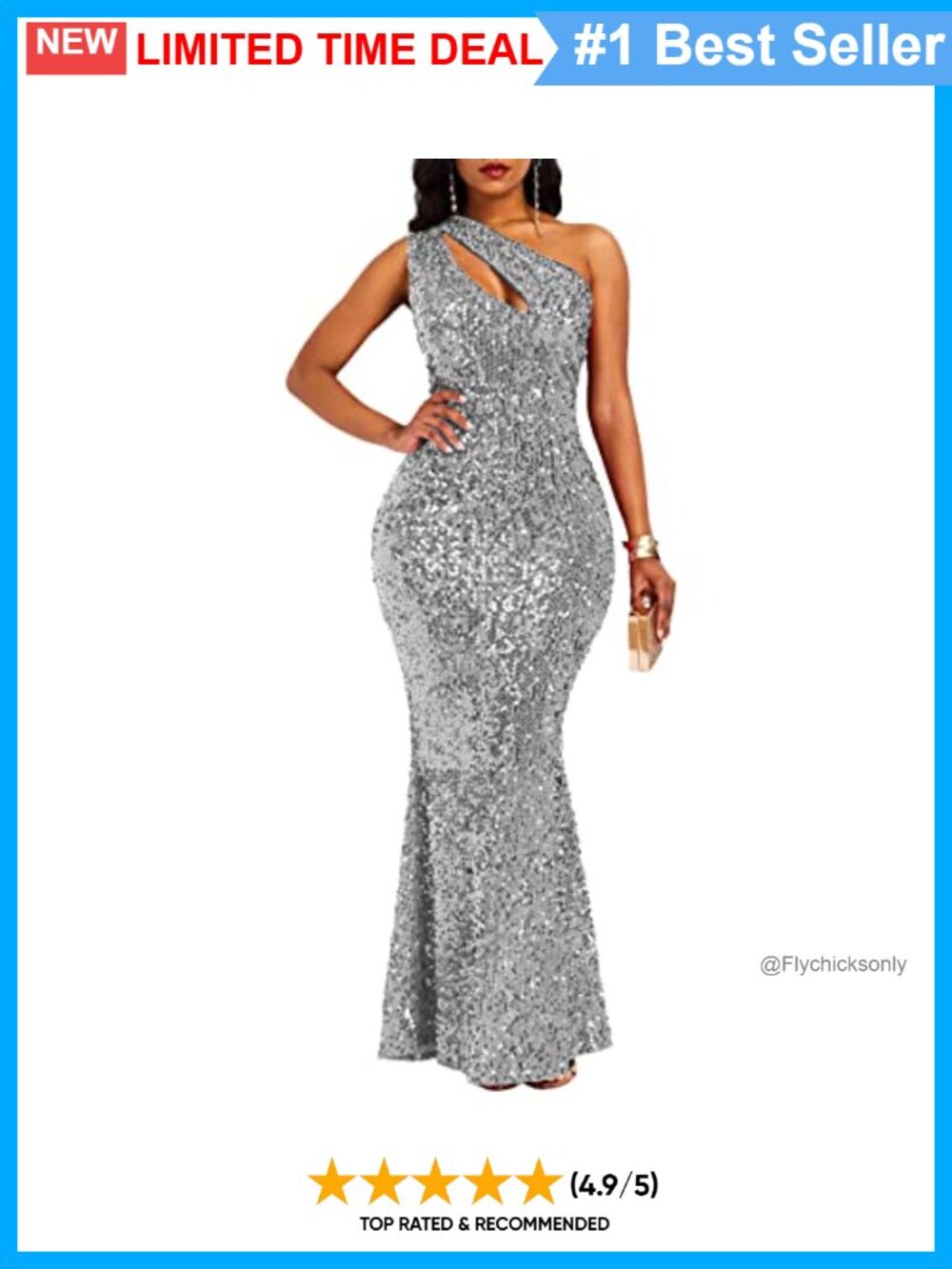 VERWIN Sequins Sleeveless Oblique Collar Mermaid Maxi Dress Bodycon Party
